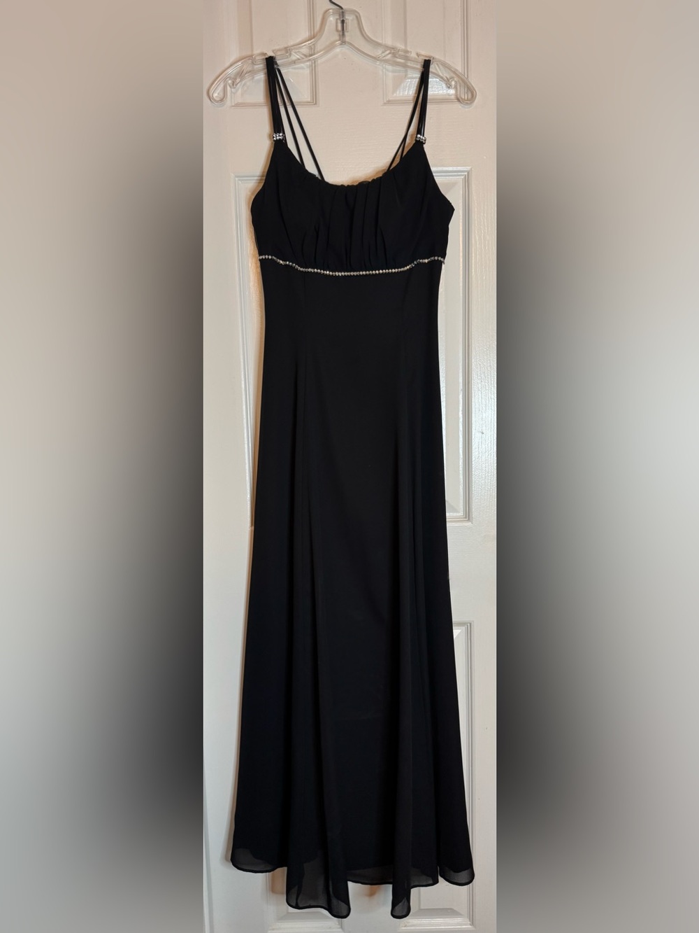 Lenovia Black Rhinestone Strap Formal Maxi Dress XS